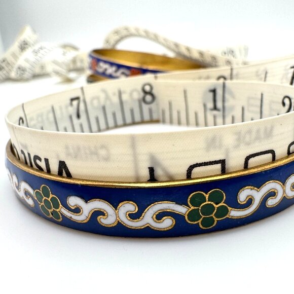 Cloisonne Enamel Brass Blue Red Green Black Vtg Set of 3 Bangle Bracelet  7.5 - Picture 13 of 16